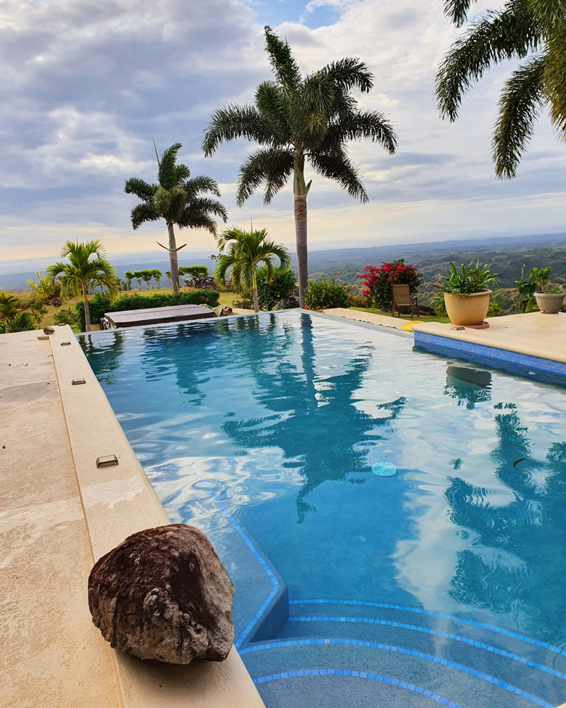 Länglicher Pool mit Palmen